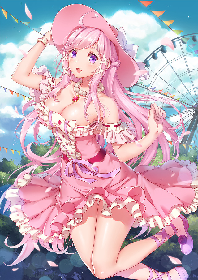 Woman pink dress hat ferris free wallpaper for mobile - medium preview image