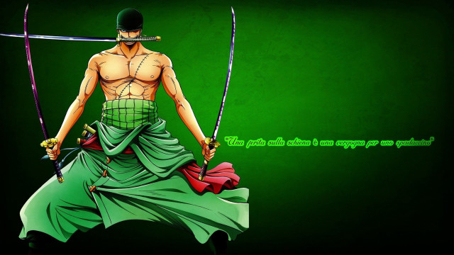 Green swordman dual wielding katana free wallpaper for desktop - medium preview image