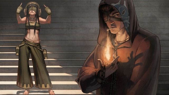 Woman hooded jacket candle stairway free wallpaper for desktop - medium preview image