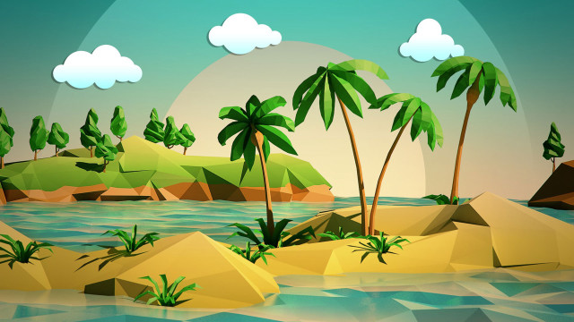 Tropical island lowpoly palm trees free wallpaper for desktop - medium preview image