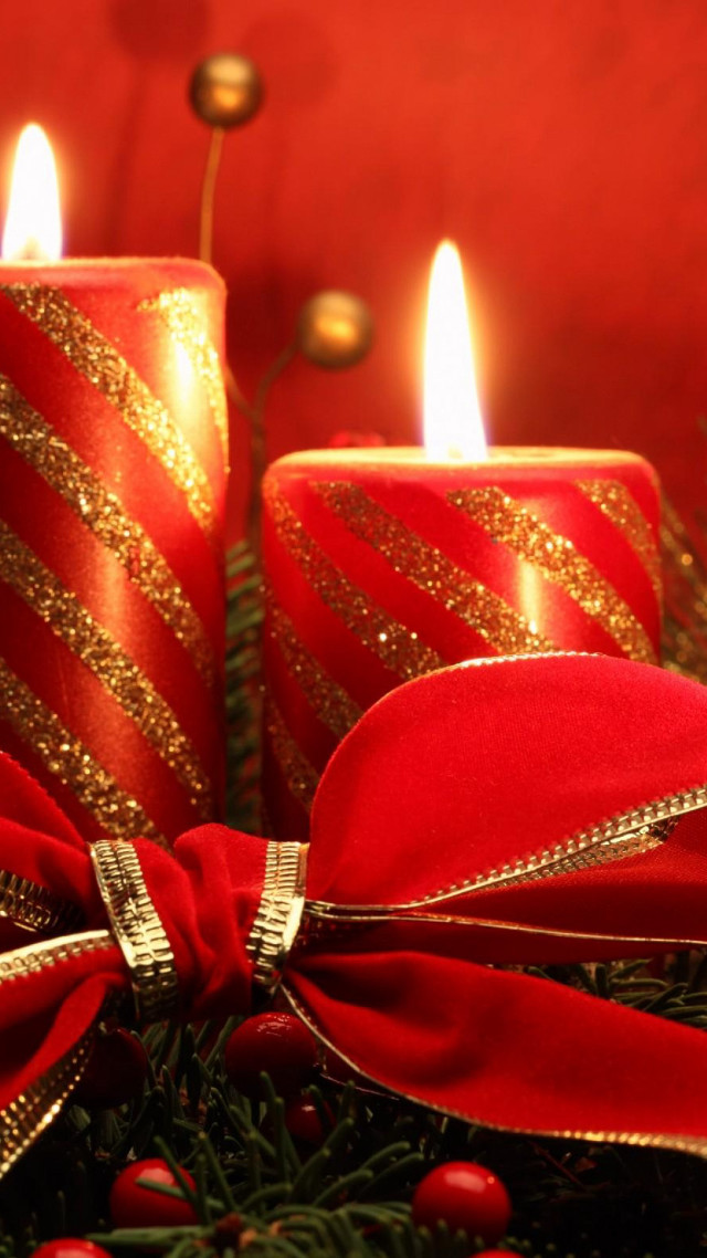 Candle ribbon bow closeup red free wallpaper for mobile - medium preview image