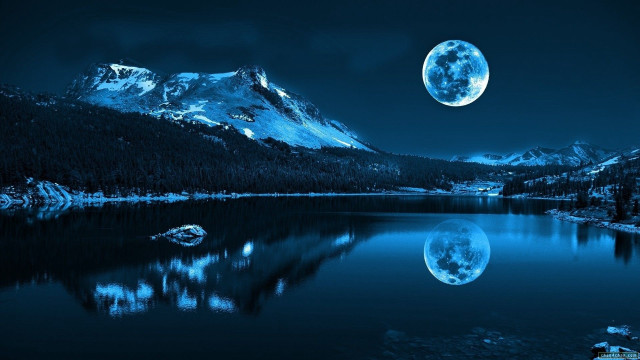 Full moon mountain lake night #3 free wallpaper for desktop - medium preview image
