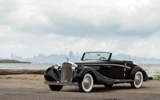 Black car ocean city skyline free wallpaper for desktop - medium preview image