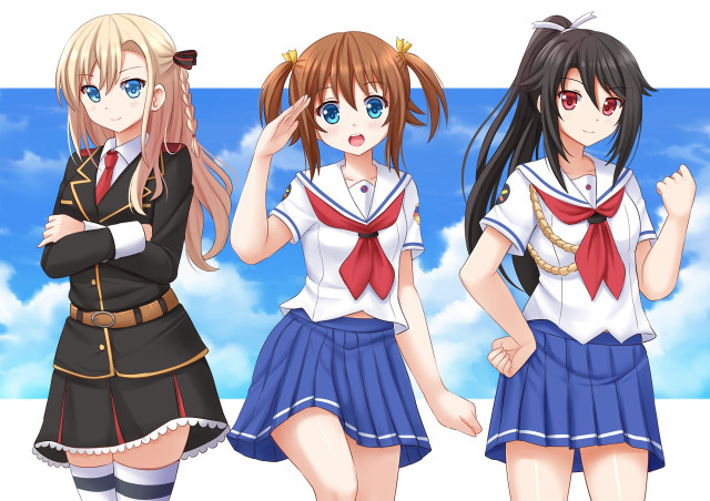 Anime girls schooluniform crossedarms blue #2 free wallpaper for desktop - medium preview image