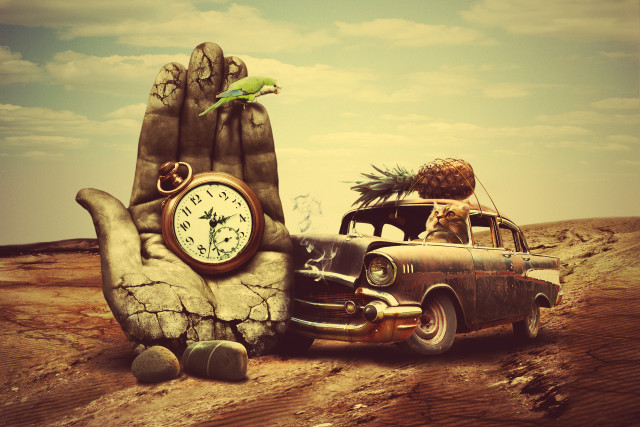Hand clock car desert palm free wallpaper for desktop - medium preview image