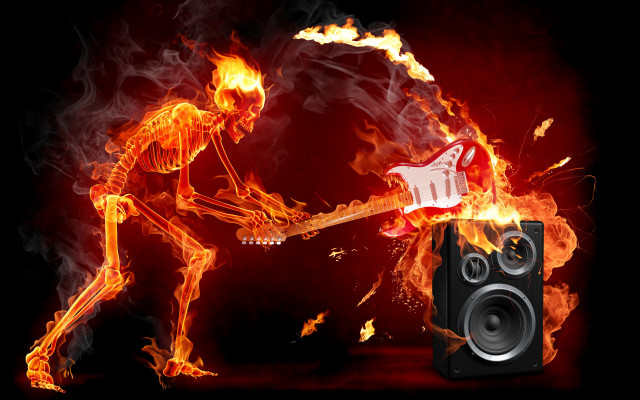 Guitar player fire background speaker free wallpaper for desktop - medium preview image