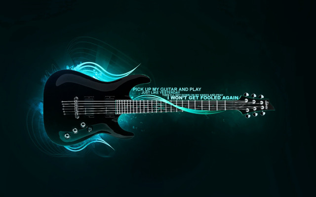 Black guitar blue flame green #3 free wallpaper for desktop - medium preview image