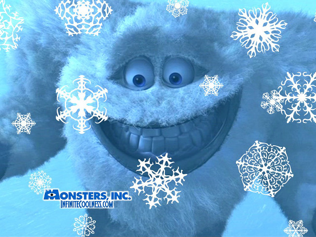 Snow monster smiling snowflakes surrounding free wallpaper for desktop - medium preview image