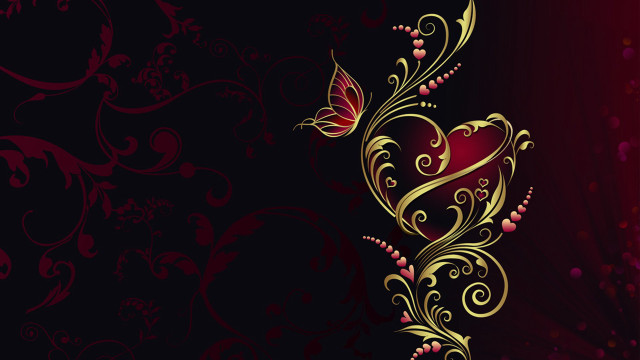 Red gold heart butterfly black free wallpaper for desktop - medium preview image