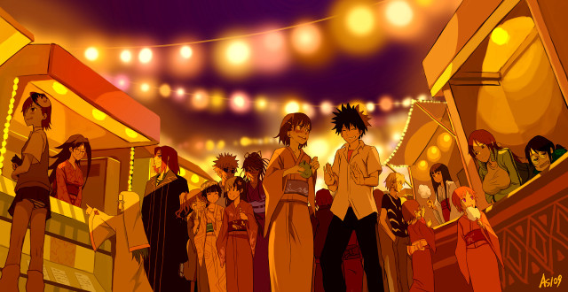 Market night people lights string free wallpaper for desktop - medium preview image