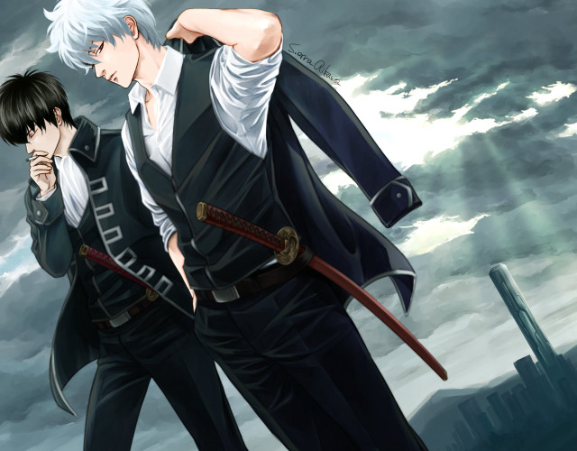 Anime characters cloudy sky sword free wallpaper for desktop - medium preview image