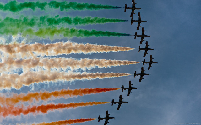 Planes formation colored smoke sky free wallpaper for desktop - medium preview image