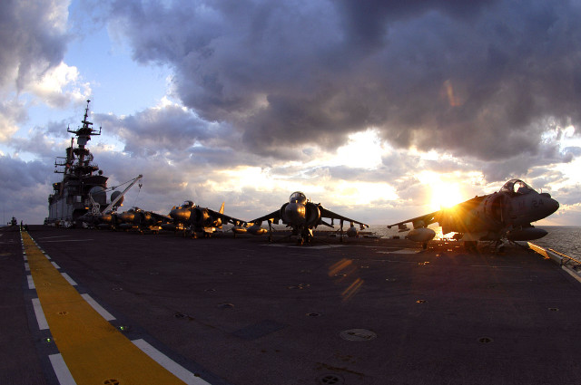 Aircraft carrier runway ocean sunset free wallpaper for desktop - medium preview image