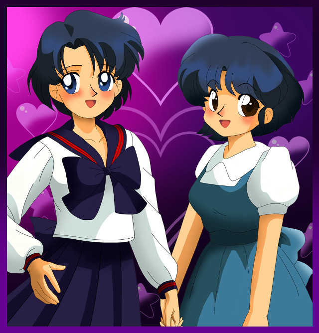 Anime girls holding hands heart free wallpaper for tablet - medium preview image