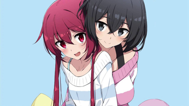 Two girls red eyes smiling free wallpaper for desktop - medium preview image