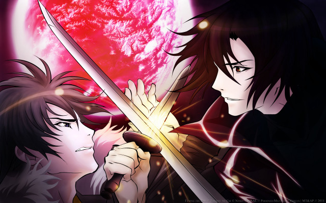 Anime characters swords red moon free wallpaper for desktop - medium preview image