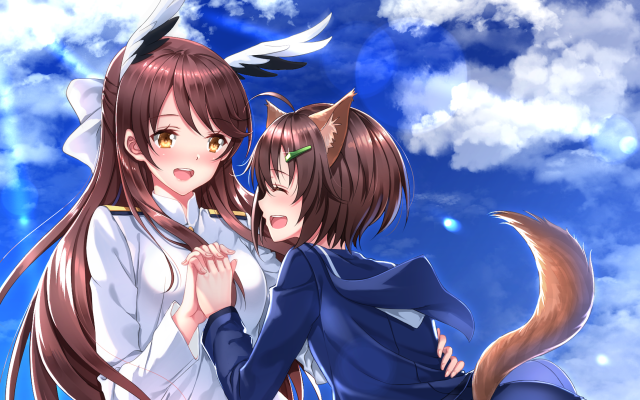 Anime girls cloudy day sky free wallpaper for desktop - medium preview image