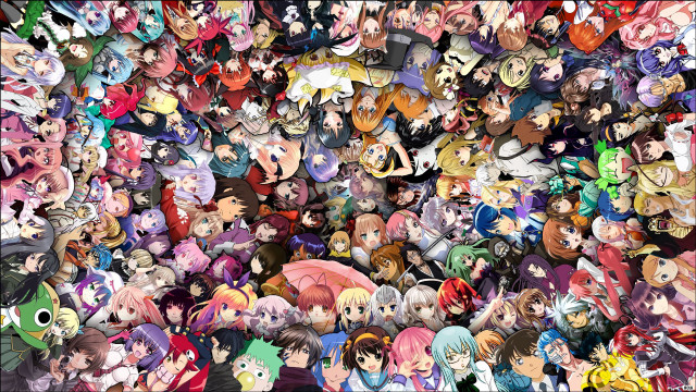 Anime characters group picture caption free wallpaper for desktop - medium preview image
