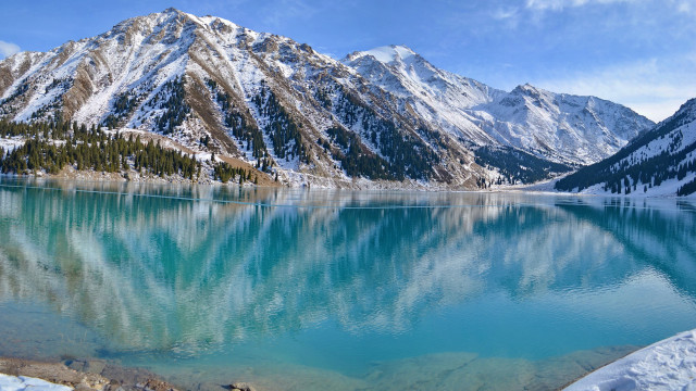 Mountain range lake reflection snow free wallpaper for desktop - medium preview image