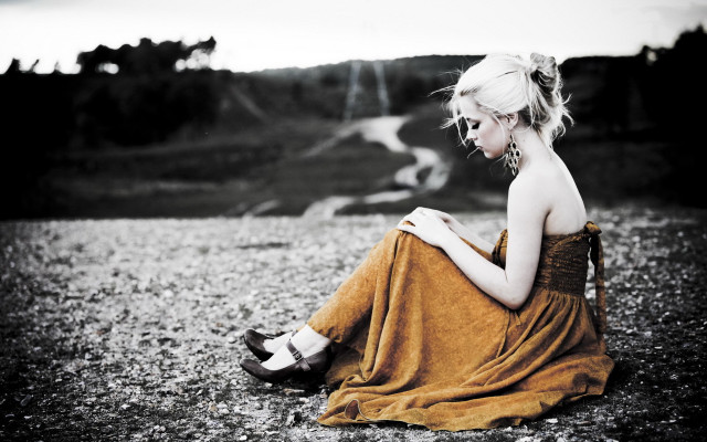 Woman sitting ground legs crossed #16 free wallpaper for desktop - medium preview image