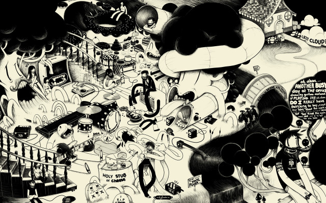 Black white drawing wall people free wallpaper for desktop - medium preview image