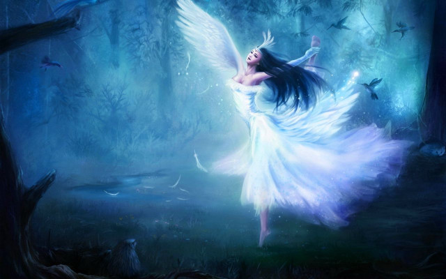 Woman flying woods white wings free wallpaper for desktop - medium preview image