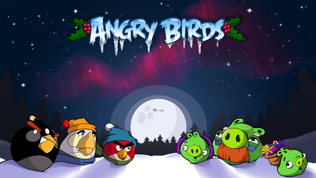 Angry birds snow night full free wallpaper for desktop - medium preview image