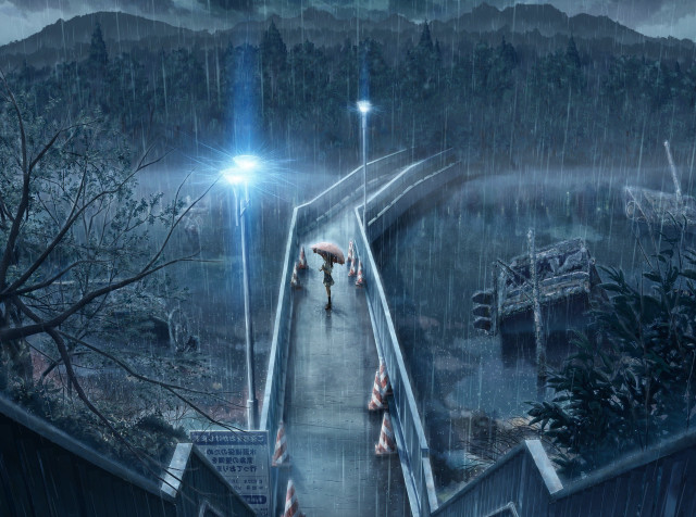 People walking rain soaked walkway free wallpaper for desktop - medium preview image