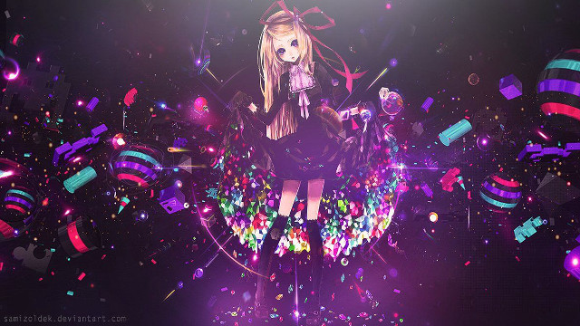 Girl microphone confetti streamers background free wallpaper for desktop - medium preview image