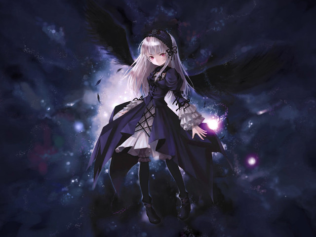White haired woman purple gothic free wallpaper for desktop - medium preview image