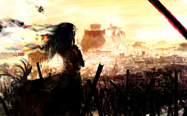 Woman city skyline bird flying #2 free wallpaper for desktop - medium preview image