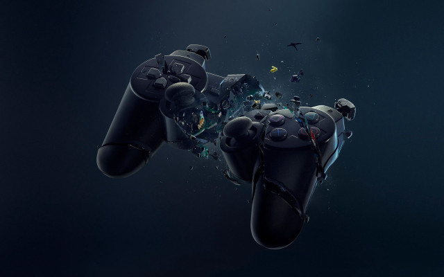 Video game controller flying debris free wallpaper for desktop - medium preview image