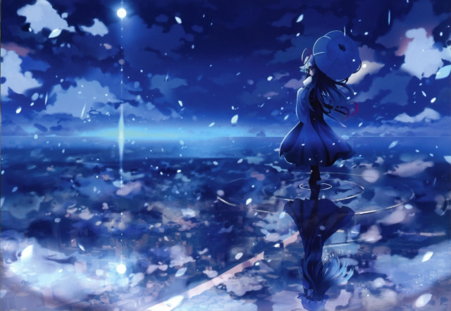 Girl rain umbrella night sky free wallpaper for desktop - medium preview image
