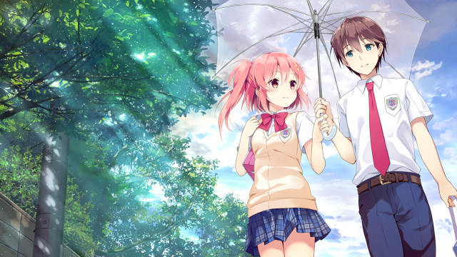 Couple umbrella rain trees background free wallpaper for desktop - medium preview image