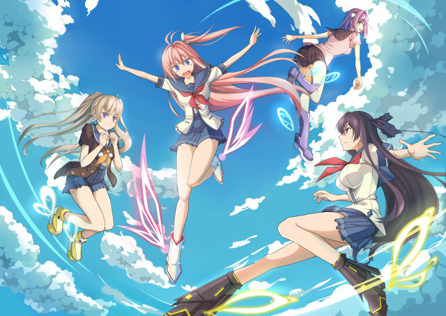 Anime girls flying arms outstretched free wallpaper for desktop - medium preview image