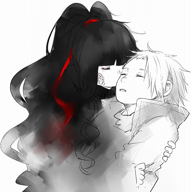 Anime couple hugging red light free wallpaper for tablet - medium preview image