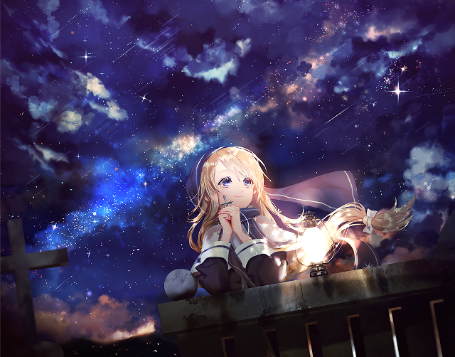 Girl sitting ledge cross stars free wallpaper for desktop - medium preview image