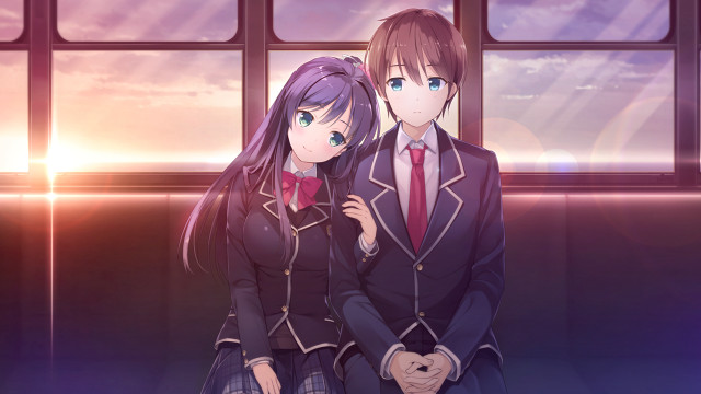 Anime characters sunlight window standing free wallpaper for desktop - medium preview image