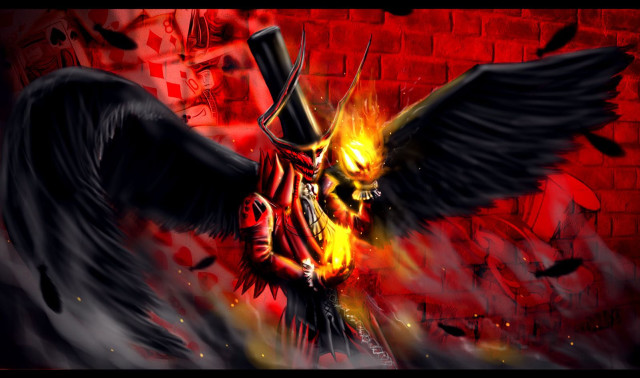 Skeleton top hat sword flames free wallpaper for desktop - medium preview image