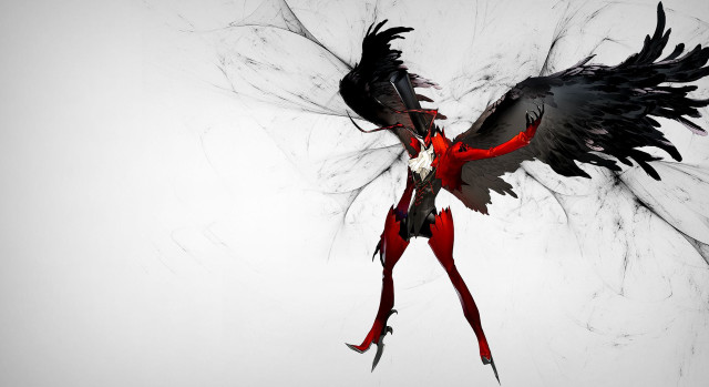 Red woman black wings flying free wallpaper for desktop - medium preview image