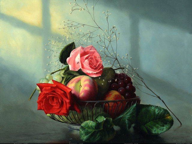 Basket fruit flowers table window free wallpaper for desktop - medium preview image