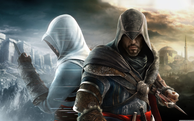 Man hooded outfit holding sword #2 free wallpaper for desktop - medium preview image