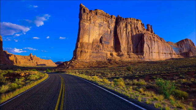 Desert road mountain blue sky free wallpaper for desktop - medium preview image