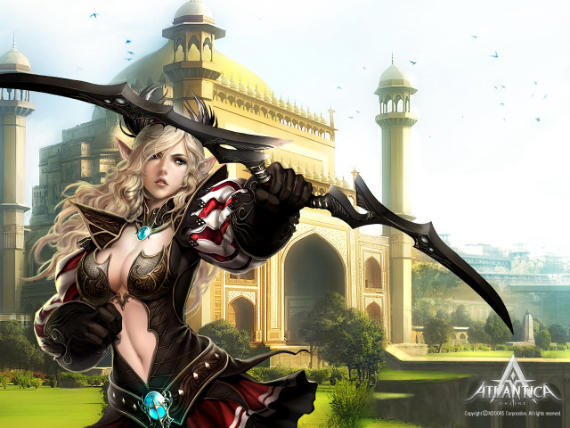 Woman sword helmet holding building free wallpaper for desktop - medium preview image