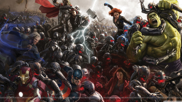 Avengers crowd characters weapons armor free wallpaper for desktop - medium preview image