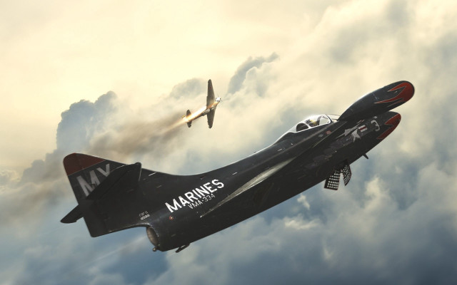 Airplanes flying cloudy background propeller free wallpaper for desktop - medium preview image