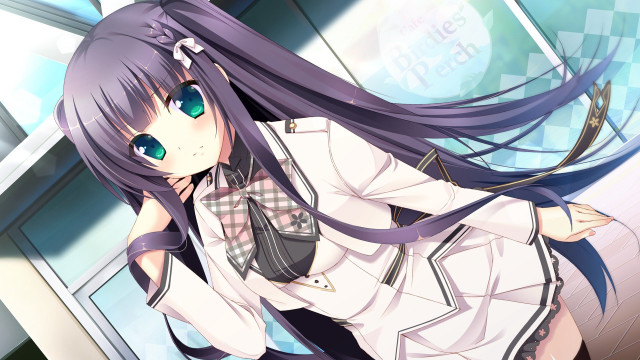 Girl portrait blackhair whitejacket greeneyes free wallpaper for desktop - medium preview image