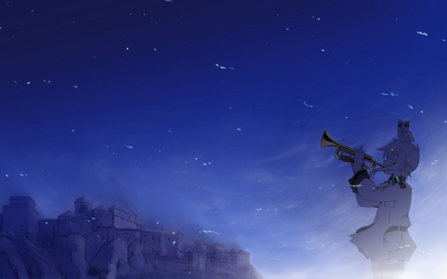 Cartoon character trumpet castle night free wallpaper for desktop - medium preview image
