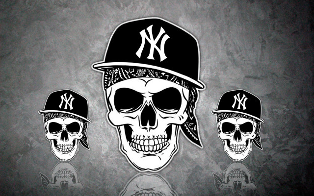 Three skulls yankees baseball caps free wallpaper for desktop - medium preview image