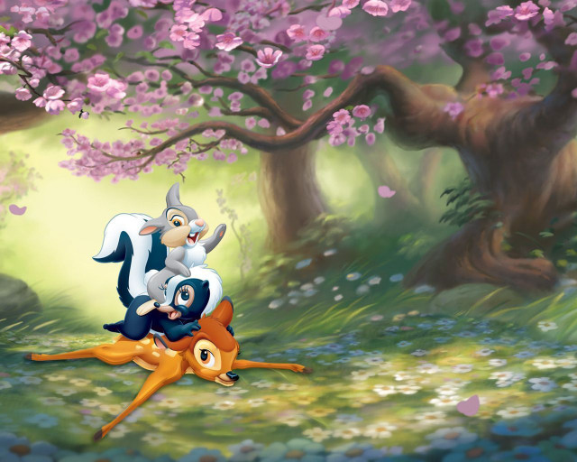 Cartoon deer girl forest flowers free wallpaper for desktop - medium preview image